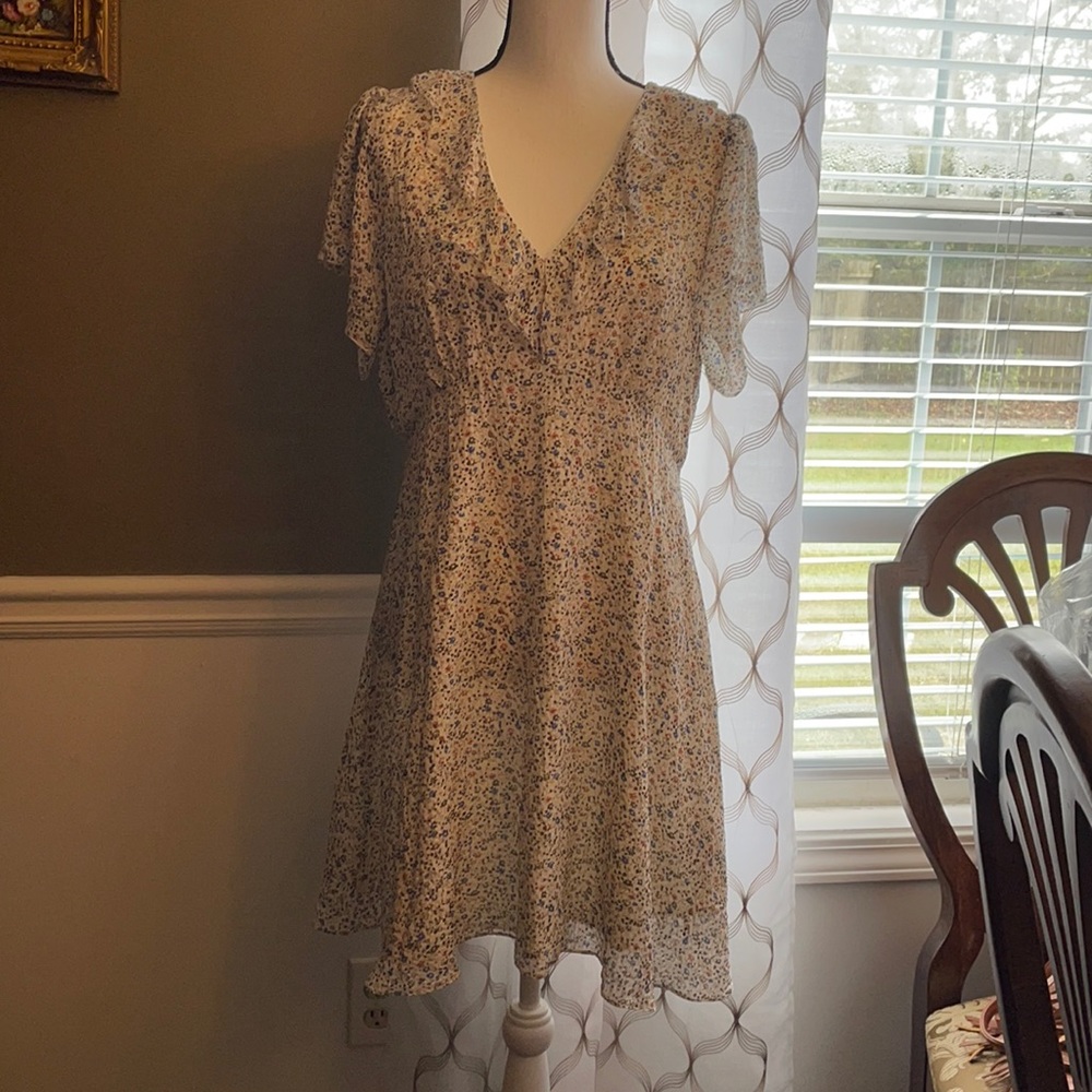 Madewell Silk Ruffle-Neck Floral Mini Dress
